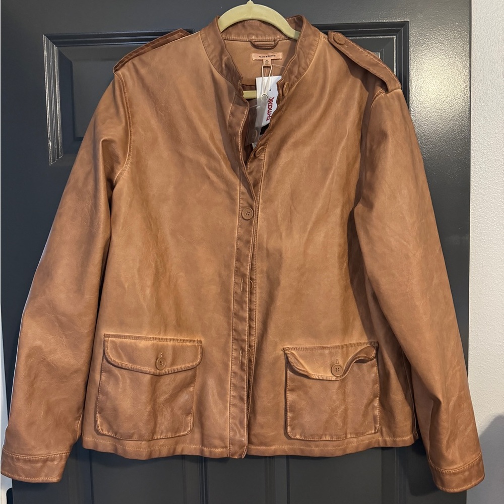 Super cute cognac leather jacket. Brand new with tags.